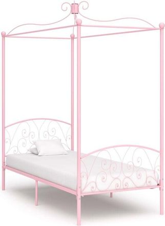 vidaXL vidaXL Letto a Baldacchino Rosa in Metallo 100x200 cm