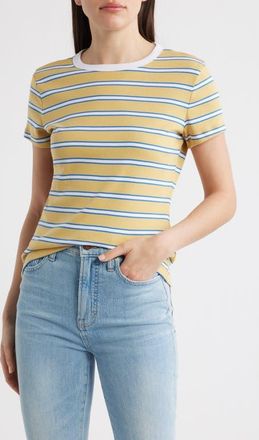 Madewell The 90s Crewneck Cotton T-Shirt in Retro Yellow Stripe at Nordstrom, Size Xx-Large