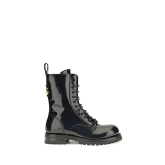 Dolce & Gabbana Black Calf Leather Bos Taurus Lace-Up Womens Boots