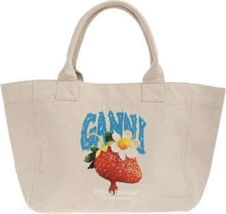 Ganni Tas met kleurrijke print - Dames - Handtassen - Beige - ONE Size - Katoen - Tassen