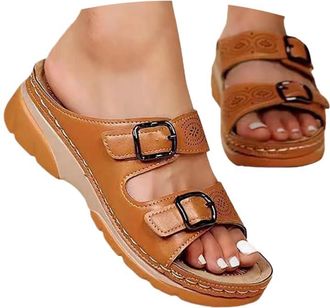 Generic Orthopedic Sandals Women,Slip On Sandals for Women Uk,Ladies Comfortable Walking Shoes,Soft Leather Sandals for Women Anti Slip Platform Orthotic Open