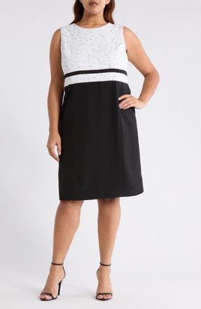 Kasper Two Tone Sleeveless Sheath Dress in Lily White/Black at Nordstrom, Size 24W