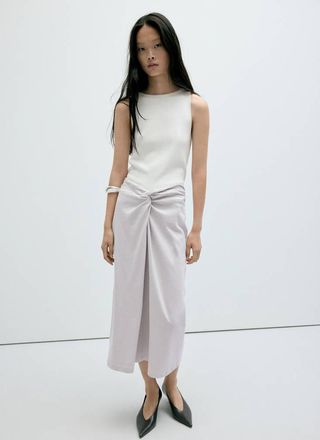 Mango Gonna midi dettaglio nodo grigio - Donna - XS - MANGO