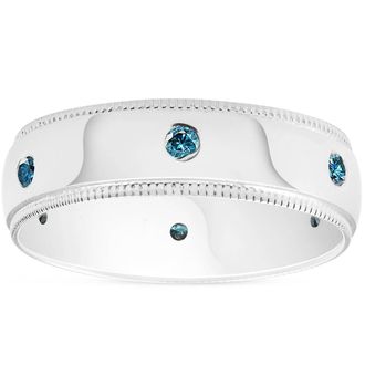 Pompeii3 Mens Blue Diamond Wedding Ring 10K White Gold Size Selectable
