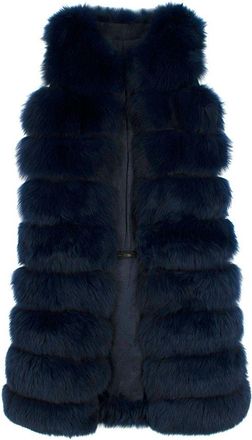 Bespoke Dyed Deep Blue Fox Fur Zipped Midi Gilet