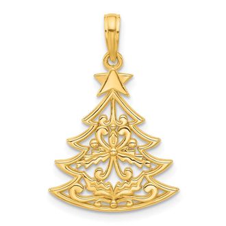 Diamond2Deal 14k Yellow Gold Polished Fancy Scrolled Christmas Tree Pendant