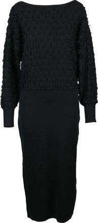 Twinset Lange gebreide jurk - Dames - Casual kleedjes - Zwart - XS - Wol - Kleedjes