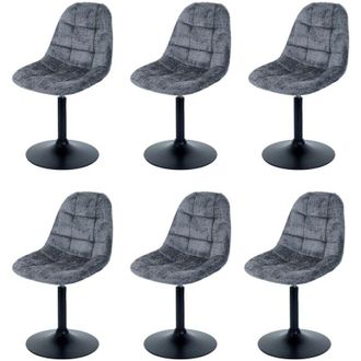 Hhg Set 6x sedie da pranzo HHG 837, poltroncina da cucina girevole, acciaio Stoffa/tessuto ciniglia (465g/m&sup2;), grigio scuro