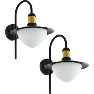 Loops 2 PACK IP44 Outdoor Wall Light Black & Gold Modern Fisherman Lamp 60W E27