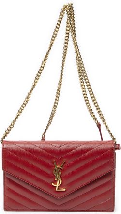 Saint Laurent Pre-owned Womens Envelope Wallet On Chain Shoulder Bag - Red - One Size
