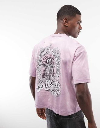 AllSaints Avalon - T-shirt a maniche corte rosa tie-dye con logo e stampa sul retro