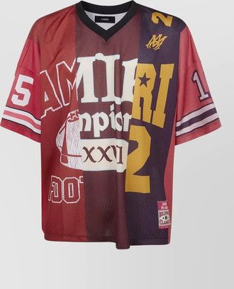 Amiri polyester graphic mesh v-neck oversized t-shirt