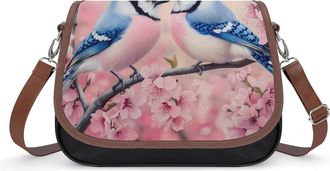 Generic Blue Jay Birds Crossbody Bags for Women Fashion Leather Shoulder Handbags With Adjustable Strap