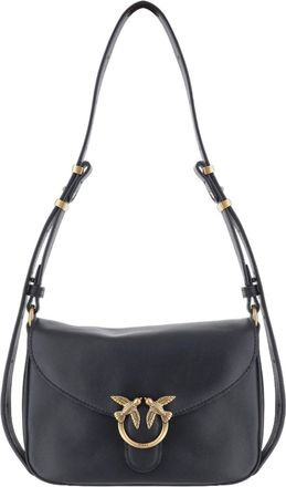 Pinko Structured Black Leather Shoulder Bag With Adjustable Strap