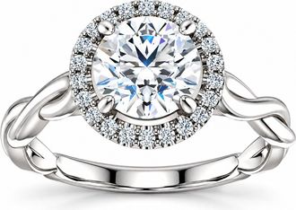 Pompeii3 1ct Diamond Halo Vintage Solitaire Round Cut Intertwined Band 14k White Gold