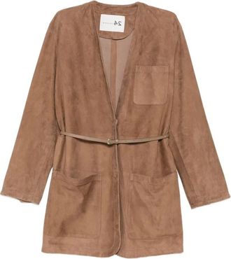 Manzoni24 Suede Jacket With Leather Belt
