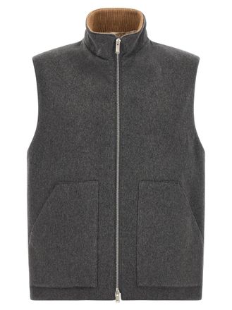 Lardini Grey Solid Mock Collar Vest