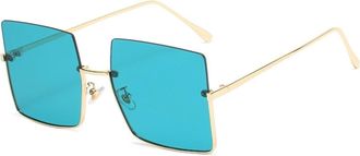 Generic Square Large Frame Metal Sunglasses Mens Driving Womens Vacation Photo Shoot Sun Glasses(Green)