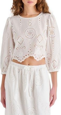 Steve Madden Meera Eyelet Embroidered Cotton Crop Top in Antique at Nordstrom Rack, Size Large