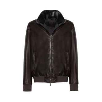 Gimos Lamsnappa Bikerjack met afneembare schapenvachtkraag - Heren - Jassen - Bruin - Maat: 4XL Leer