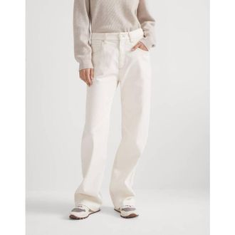 Brunello Cucinelli Off White Relaxed Cotton Trousers, Brand Size 44 (US Size 10)
