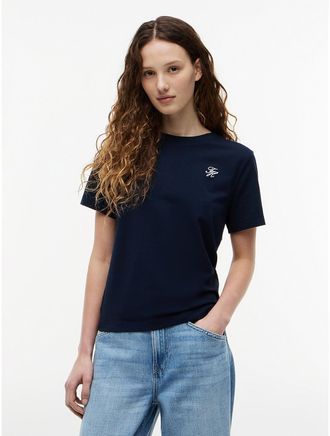 Tommy Hilfiger Womens Embroidered Script Monogram T-Shirt - Navy - XL