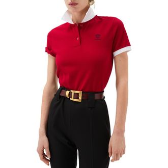 Versace Gender Inclusive Embroidered Medusa Cotton Piqu&eacute; Polo in Lipstick Red White at Nordstrom, Size 2 Us