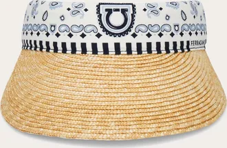 Ferragamo Women Arabesque print straw visor Blue