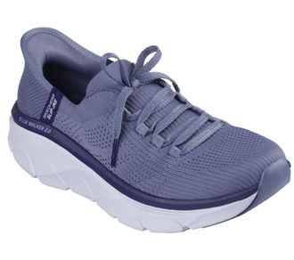 Skechers Womens DLux Walker 2.0 Thrill Movement Slip-On Sneakers, Slate Knit/Blue Trim, 4.5 UK