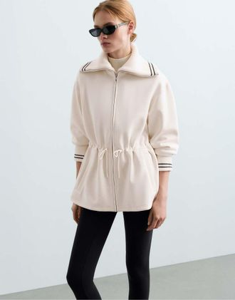 Oysho Giacca lunga con profili in modal spazzolato color ecru chiaro-Neutro
