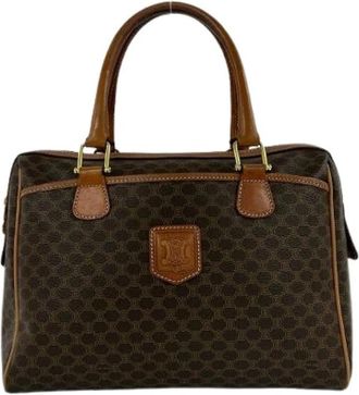 Celine Pre-owned Macadam Coated Canvas Leather Handbag - Dames - Vintage Handtas - Bruin - ONE Size - Leer - Vintage