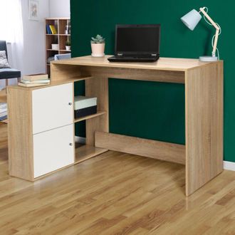 IDMarket Scrivania angolare a forma di L in legno look faggio e porte bianche BOB