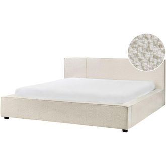 Beliani Cama Con Somier Moderna Con Cabecero De Boucl&eacute; Blanco Crema 180 X 200 Cm Mirande