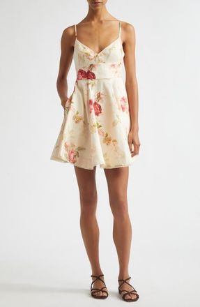 Zimmermann Roselight Picnic Linen & Silk Minidress in Cream Rose Floral at Nordstrom, Size 4