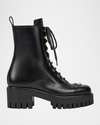 Gucci Marmont GG Leather Combat Boots