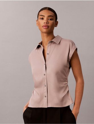 Calvin Klein Jeans Calvin Klein Womens Lyocell Button-Down Sleeveless Top - Grey - XL