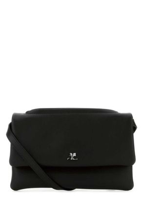 Courr&egrave;ges Black Logo Medium Shoulder Bag
