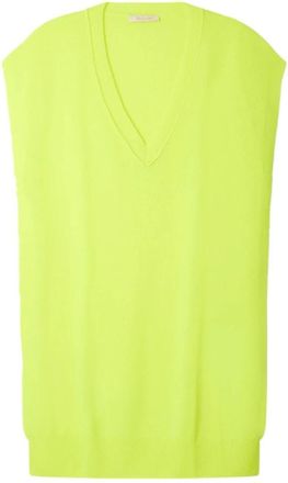 Mes Demoiselles... Fluorescerende gele kasjmier V-hals trui - Heren - Bodywarmers - Groen - S - Kasjmier - Jassen