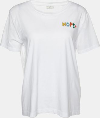 Sandro White Cotton Hope Embroidered Crew Neck T-Shirt