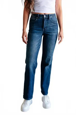 Judy Blue Mid Rise Control Top Classic Straight Jeans In Dark Wash