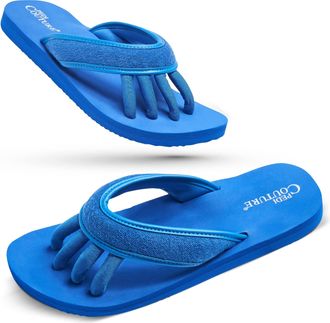 Pedi Couture Pedicure Sandals with Built In Toe Separators for Women - Comfortable Spa Style Flip Flops for Home, Salon, Yoga & Gym Use, Navy, S