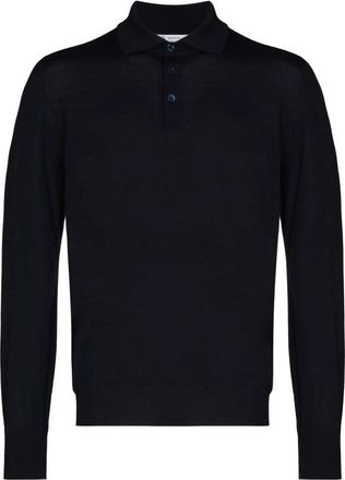 Brunello Cucinelli Blauwe Gebreide Polo Lange Mouw - Heren - Ronde hals truien - Blauw - M - Wol - Truien & Vesten