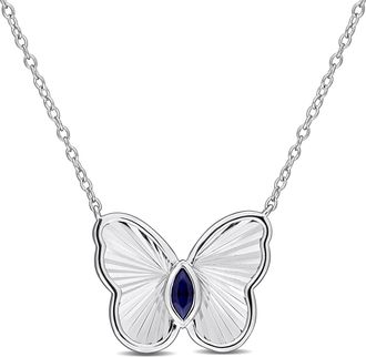 Mimi & Max 1/6ct Marquise-Cut Created Blue Sapphire Butterfly Necklace Sterling Silver
