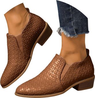 Generic Ladies Ankle Boots for Women Low Heel 2025, Womens Black Ankle Boots Chunky Heels Platform Heeled Short Booties Leather Shoes Walking Outdoor Fall Wes