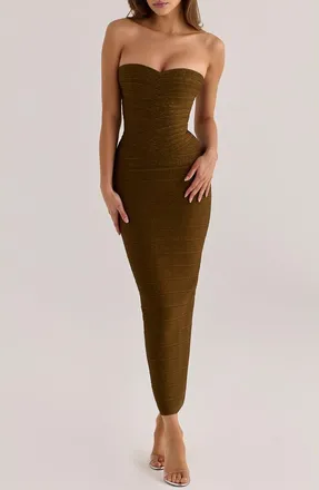 House of CB The Sweetheart Strapless Bandage Dress in Olive at Nordstrom, Size X-Large