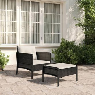 vidaXL Set De Muebles De Jard&iacute;n 2 Pzas Y Cojines Rat&aacute;n Sint&eacute;tico Negro Vidaxl