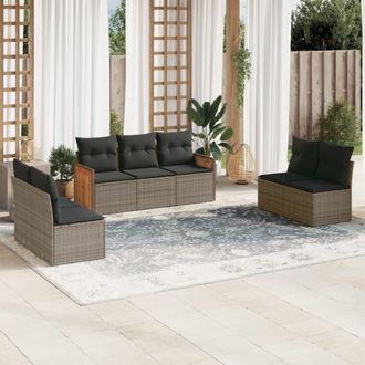 vidaXL Vidaxl - Set De Sof&aacute;s De Jard&iacute;n 7 Piezas Con Cojines Rat&aacute;n Pe Gris