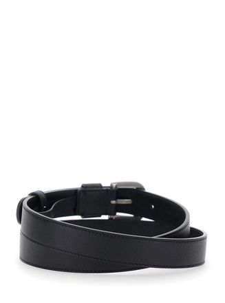 Valentino Garavani Mens Black Leather Belt With Vlogo Plaque Calf