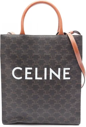 Celine Black Brown White Coated Canvas Leather Handbag Tote Bag (Pre-Owned)