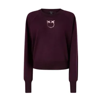 Pinko Pinko - Love Birds Crewneck - Dames - Sweatshirts & Hoodies - Paars - Maat: M Wol